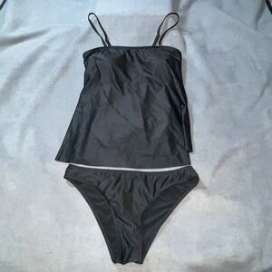 Women's 2 Pc Black Tankini Swimsuit Swim Set Size Medium NWOT